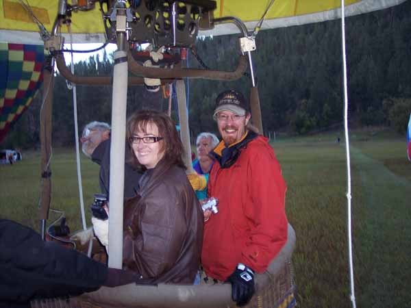 Balloon pilot Heather Day and passenger James Loverich is ready to launch from the Stratobowl